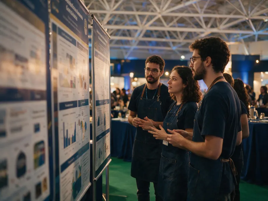 Estudantes visitando a exposição de trabalhos